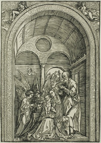 Pyhä perhe kahden enkelin kanssa holvihallissa af Albrecht Dürer or Duerer