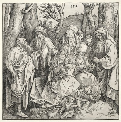 Den hellige familie med to musiker-engle af Albrecht Dürer or Duerer