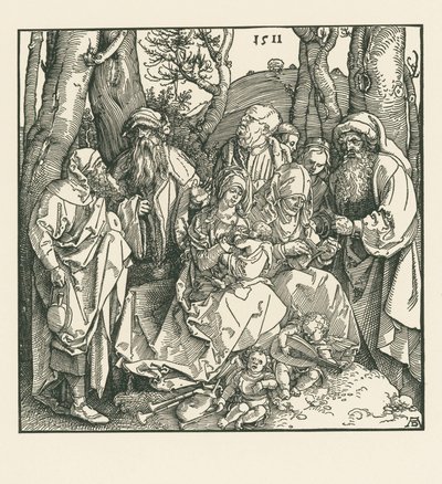 Det hellige slægtskab med lutspillende engle af Albrecht Dürer or Duerer