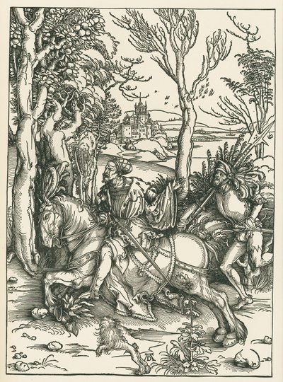 Ridderen og landsknægten, ca. 1496 (træsnit) af Albrecht Dürer or Duerer