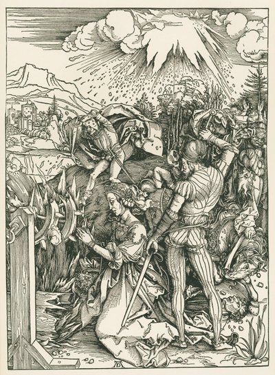 Den hellige Katarina af Alexandrias martyrium, ca. 1498 (træsnit) af Albrecht Dürer or Duerer