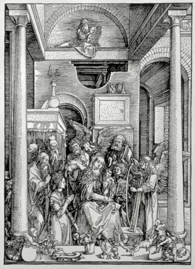 Jomfruen og barnet med hellige (træsnit) af Albrecht Dürer