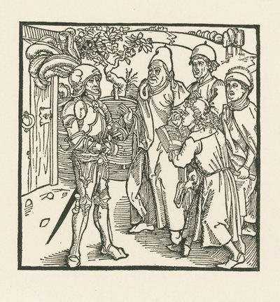 Ridderen bestiller to skrivere og to præster til at samle denne bog af Albrecht Dürer or Duerer
