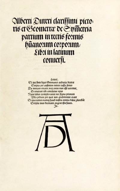Titelside med Durers træsnitmonogram fra 