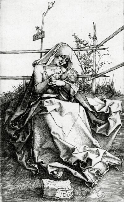 Jomfru og barn siddende på en græsbænk af Albrecht Dürer