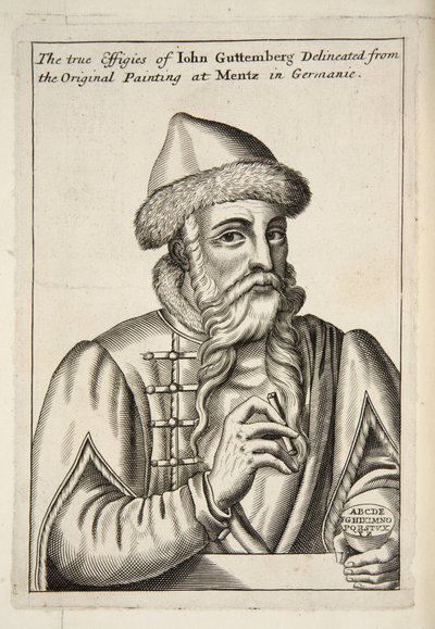 John Guttemberg, fra Mechanick Exercises: or The Doctrine of Handy-Works used to the Art of Printing, pub. 1683 af Albrecht after Mentz