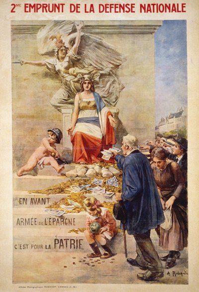 Andet lån fra det nationale forsvar: "" Fremad, bevæbnet med besparelser, det er for fædrelandet"" - plakat af Robaudi af Alcide Theophile Robaudi