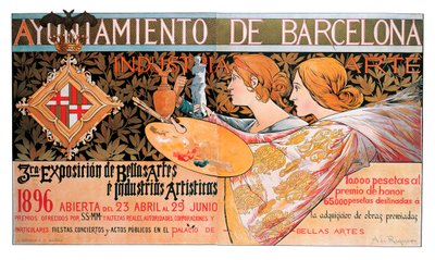 Plakat for den tredje "Exposition of Fine Arts and artistic industries" i Barcelona i 1896 - Litografi af Alexandre de Riquer i Ynglada (1856-1920) af Alejandro de Riquer