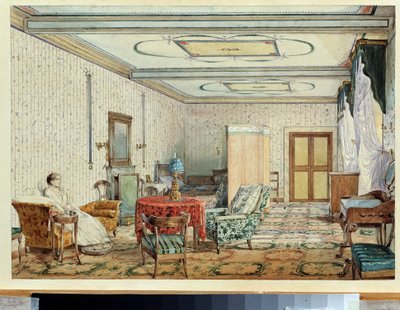 Interiør (interiør). Værk af Alexander Andreyevich Ivanov (1806-1858), akvarel og hvidt på papir, russisk kunst fra det 19. århundrede. Statens kunstmuseum, Nizhny Novgorod (Rusland) af Aleksandr Andreevich Ivanov