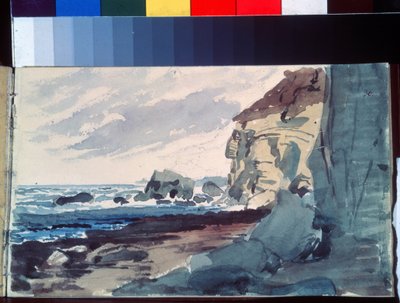 Brændingen. Udsigt over en strand nær klipper. Værk af Alexander Andreyevich Ivanov (1806-1858), akvarel på papir af Aleksandr Andreevich Ivanov