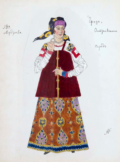 Kostumedesign til skuespillet Stormen af Alexander Ostrovsky, 1916. af Aleksandr Jakovlevic Golovin