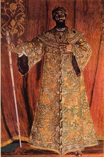Portræt af Fjodor Ivanov Shaliapin 1873-1939 i rollen som Boris Godunov, 1912, 1965. af Aleksandr Jakovlevic Golovin