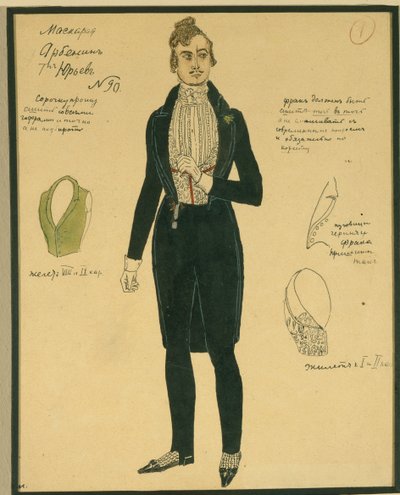 Arbenin. Kostumedesign til skuespillet Maskeraden af M. Lermontov, 1917 af Aleksandr Jakovlevic Golovin