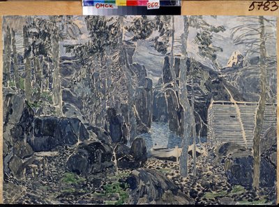 Decor pour la piece de theater Petit Eyolf de Henrik (Henri) Johan Ibsen (1828-1906) (1828-1906) (Scenedesign til teaterstykket Lille Eyolf af H.Ibsen). Oeuvre af Alexander Yakovlevich Golovin (Alexandre Golovine) (1863-1930), aquarelle på karton af Aleksandr Jakovlevic Golovin