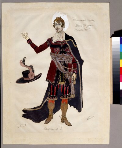 Kostumedesign til operaen ""Le guest de pierre"" af Alexandre Dargomyjski (1813-1869) (Kostumedesign til operaen Stengæsten af ​​A.Dargomyzhsky). Værk af Alexander Yakovlevich Golovin (Alexander Golovin) (1863-1930); Akvarel, gouache og f.eks af Aleksandr Jakovlevic Golovin