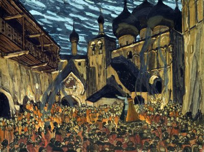 Scenedesign til operaen Maid of Pskov af N. Rimsky-Korsakov - Golovin, Alexander Yakovlevich (1863-1930) - 1901 - Tempera på pap - 39x52 - Privat samling af Aleksandr Jakovlevic Golovin