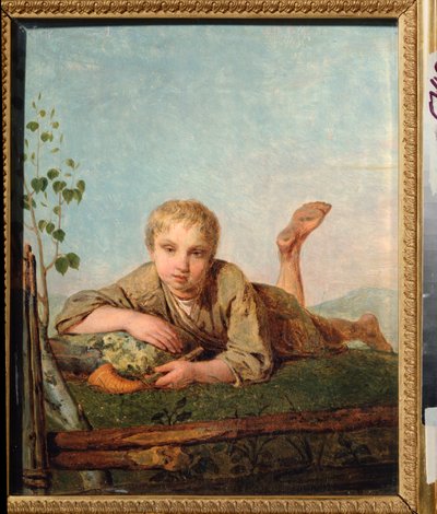 Hyrdedreng med pibe - Maleri af Alexei Gavrilovich Venetsianov (1780-1847), olie på lærred, ca. 1820, russisk kunst af Aleksei Gavrilovich Venetsianov