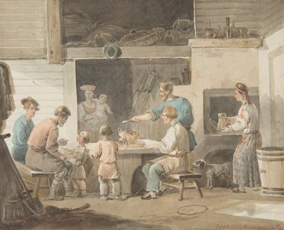 Frokosttid, 1821 af Aleksei Gavrilovich Venetsianov