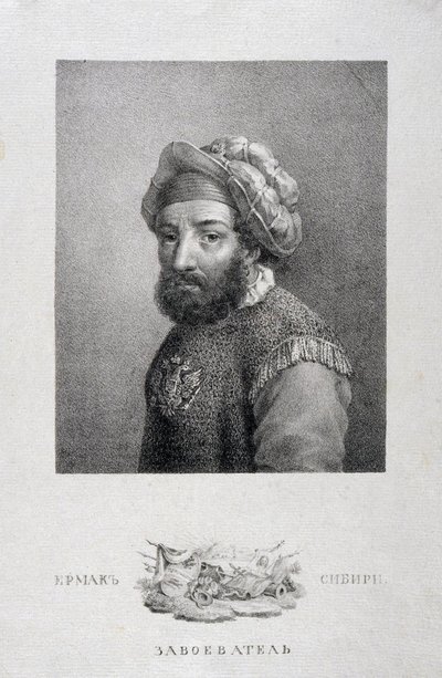 Portræt af kosaklederen, erobreren af Sibirien Yermak Timopheyevich -1585, 1818 af Aleksei Gavrilovich Venetsianov