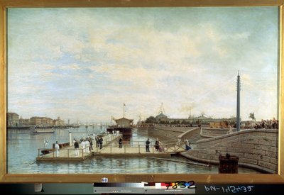 ""Ceremoni i anledning af 200-årsdagen (200-årsdagen) for zar Peter I den Stores fødsel (1672-1725) på Neva i Sankt Petersborg"" Maleri af Alexei Petrovich Bogolyubov (Bogoliubov eller Bogolioubov) (1824-18296 statsrussisk) 1872 Museum, Sain af Aleksei Petrovich Bogolyubov