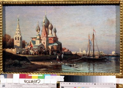 Påskeprocession i Yaroslavi (Rusland). Maleri af Alexei Petrovich Bogolyubov (Bogoliubov eller Bogolioubov) (1824-1896). Olie på lærred, 34,5 x 25,6 cm af Aleksei Petrovich Bogolyubov