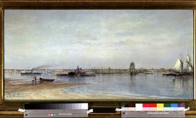 Udsigt over bredden af ​​Neva-floden i Sankt Petersborg (Saint-Petersburg) i Rusland. Maleri af Alexei Petrovich Bogolyubov (Bogoliubov eller Bogolioubov) (1824-1896) af Aleksei Petrovich Bogolyubov
