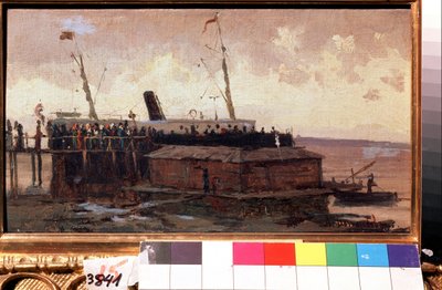 ""Udsigt over en damper ved kajen i en havn"" Maleri af Alexei Petrovich Bogolyubov (Bogoliubov eller Bogoliubov) (1824-1896) 1874 State United Art Museum, Kostroma, Rusland af Aleksei Petrovich Bogolyubov