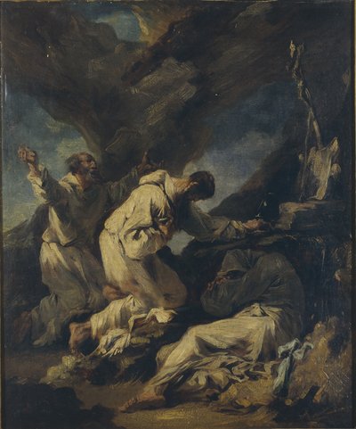 Camaldolese munke i ekstatisk bøn (olie på lærred) af Alessandro (studio of) Magnasco