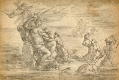 Venus sidder i sin havvogn og sutter på Amor af Alessandro Algardi