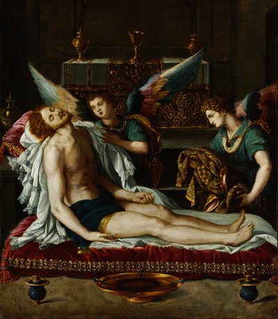 Kristi legeme salvet af to engle af Alessandro Allori