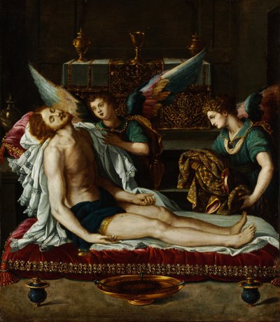 Kristi legeme salvet af to engle af Alessandro Allori