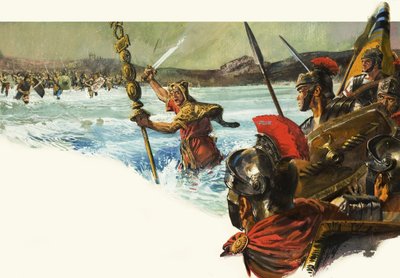 Uidentificerede romerske legioner invaderer Britannien af Alessandro Biffignandi