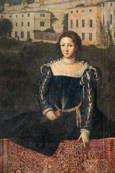 Portræt af en adelskvinde, detalje af de ædle damers lille værelse (olie på lærred limet til væggene) af Alessandro Bonvicino Moretto