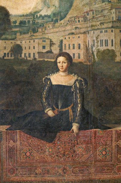 Portræt af en adelskvinde, detalje af de ædle damers lille værelse (olie på lærred limet til væggene) af Alessandro Bonvicino Moretto