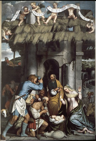Hyrdernes tilbedelse. (olie på lærred af Alessandro Bonvicino Moretto