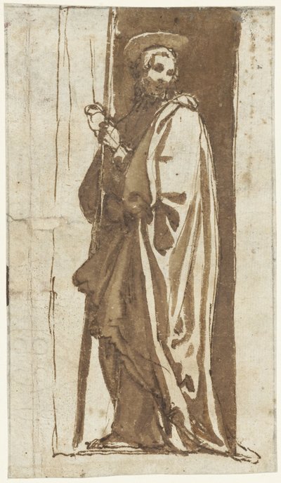 Stående helgen i en niche (Johannes Døberen?) af Alessandro Casolani (possibly)