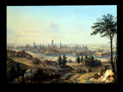 Udsigt over Danzig; Capriccio Udsigt over et palads (metal: forsølvet kobber) af Alessandro Greuenbroeck