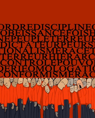 Allegori om vægten af diktatur, undertrykkelse, disciplin over mennesket, skare knust af magt og frygt for tyranner - Illustration 2014 af Alessandro Lonati