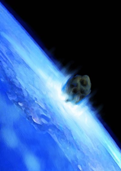 En asteroide, der udfælder mod Jorden, verdens ende. Tegning af Alessandro Lonati. 2012. af Alessandro Lonati