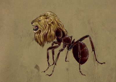 Fantastiske monstre og væsner, kryptozoologi: repræsentation af en Myrmecoleo, myre med løvehoved - Tegning af Alessandro Lonati, 2012 af Alessandro Lonati