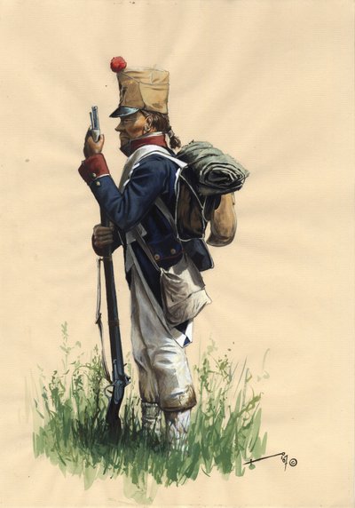 First Empire (1804-1814 og 1815): Fransk infanteristsoldat fra den store napoleonske hær i landdragt af Alessandro Lonati