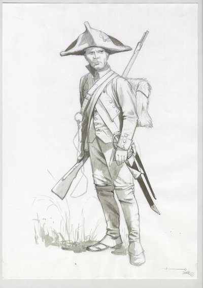First Empire (1804-1814 og 1815): kostume af en Napoleons hærsoldat, fransk skytte. Tegning af Alessandro Lonati af Alessandro Lonati