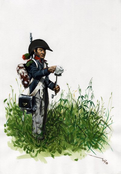 First Empire (1804-1814 og 1815): soldat infanterist jæger af den store franske Napoleonshær. Tegning af Alessandro Lonati af Alessandro Lonati
