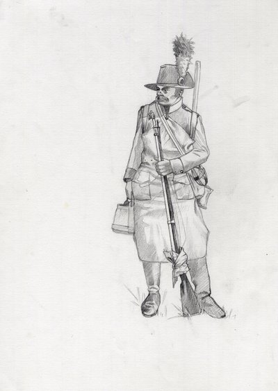 Første imperium (1804-1814 og 1815): soldat fra den østrigsk-ungarske hær (østrig-ungarsk), pioner sapeur (eller pioner). Tegning af Alessandro Lonati af Alessandro Lonati