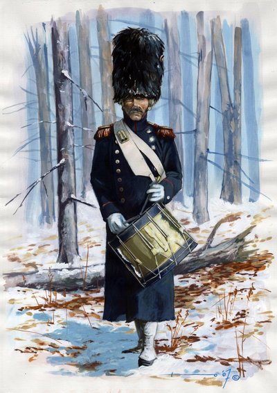 First Empire (1804-1814 og 1815): soldat fra den store napoleonske hær, tromme for grenadererne fra den franske kejsergarde i kappe af Alessandro Lonati