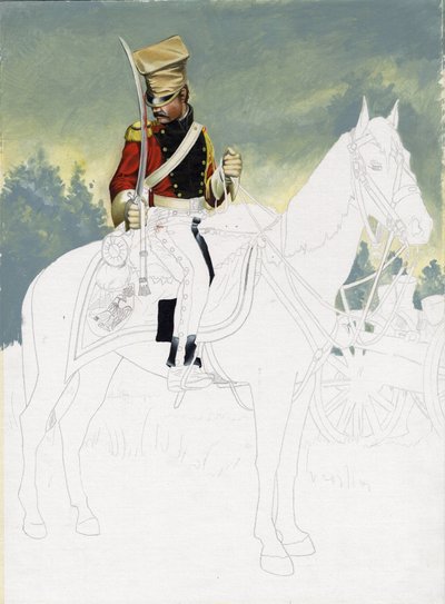 First Empire (1804-1814 og 1815): soldat fra det lette kavaleri i den store franske Napoleonshær. Ufærdig tegning af Alessandro Lonati. af Alessandro Lonati