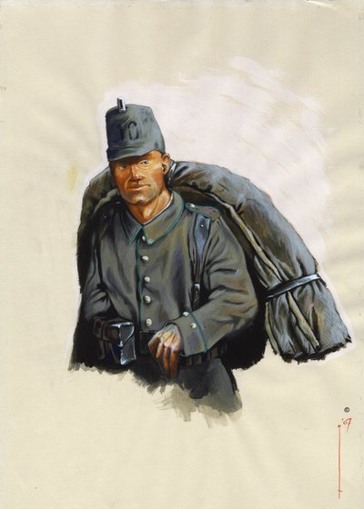 Første Verdenskrig 1914-1918: Østrigsk jager eller jæger med bjergudstyr på Alpernes front i Italien af Alessandro Lonati