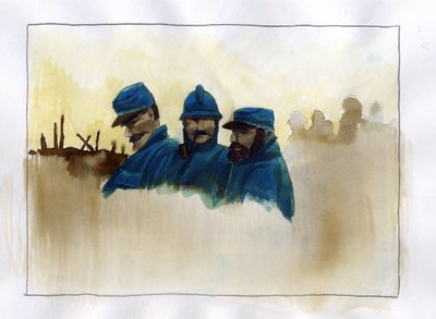 Første Verdenskrig: Franske soldater under 1. verdenskrig Farvetegning af Alessandro Lonati af Alessandro Lonati
