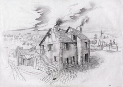 Hus i en landsby nær en havn i Frankrig i det 19. århundrede. af Alessandro Lonati