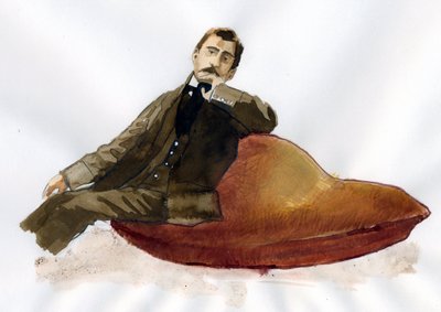 Marcel Proust sidder på sin madeleine (blæk på papir) af Alessandro Lonati